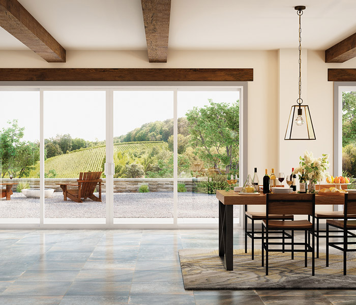 beautiful kitchen with large windows