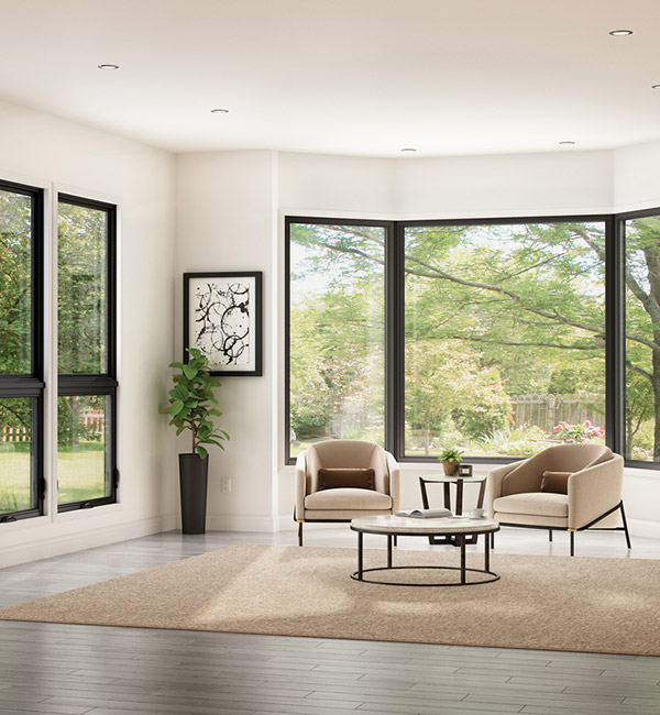 living room with large windows and beautiful view